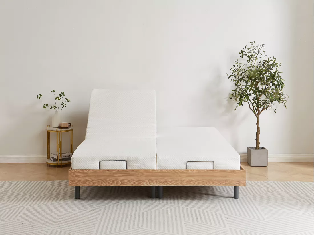 Sommier électrique de relaxation déco lattes et 2x25 plots - 2 x 80 x 200 cm - Chêne naturel - CISERANO de YSMÉE