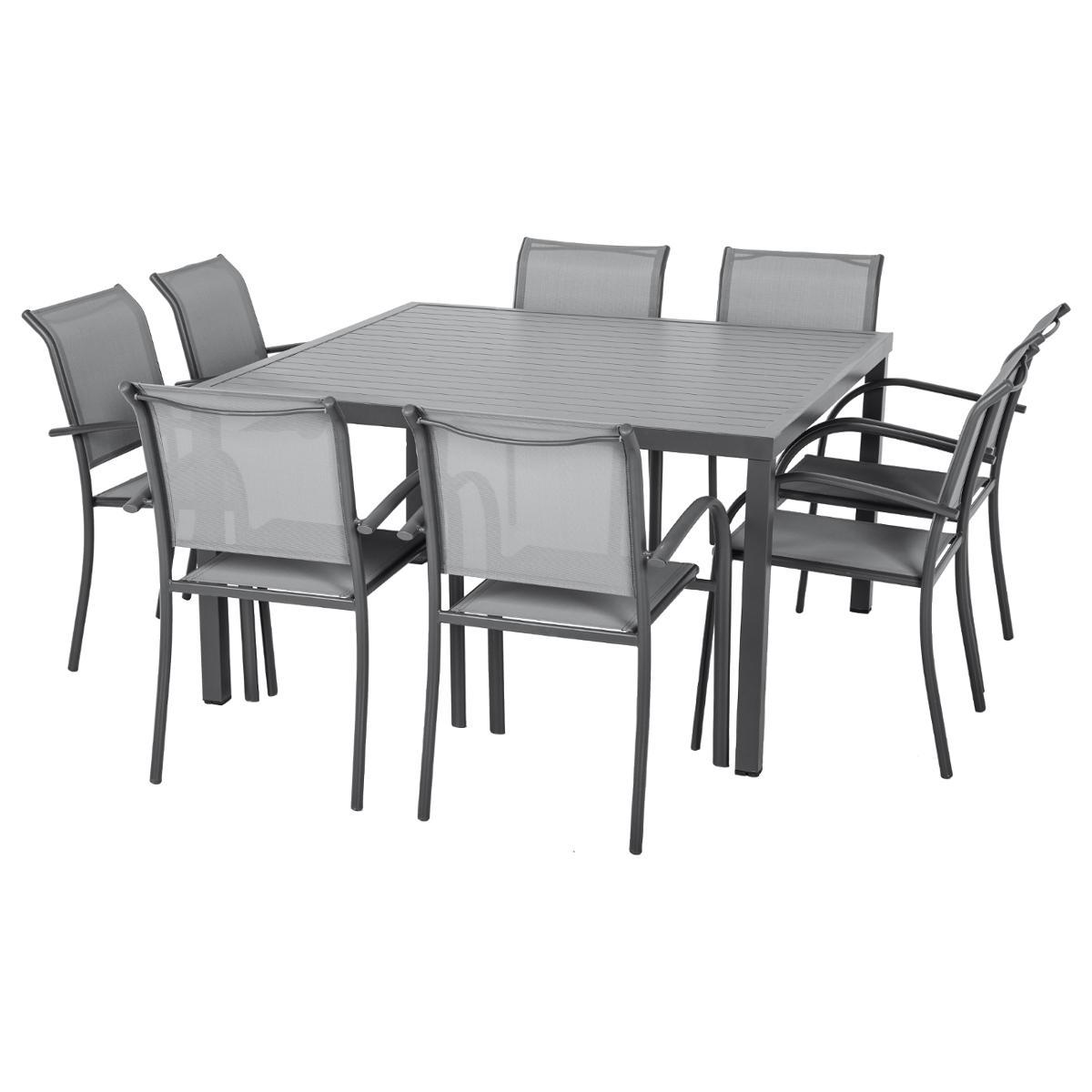 TABLE PIAZZA FIXE CARREE ALUMINIUM GRIS 8 PLACES