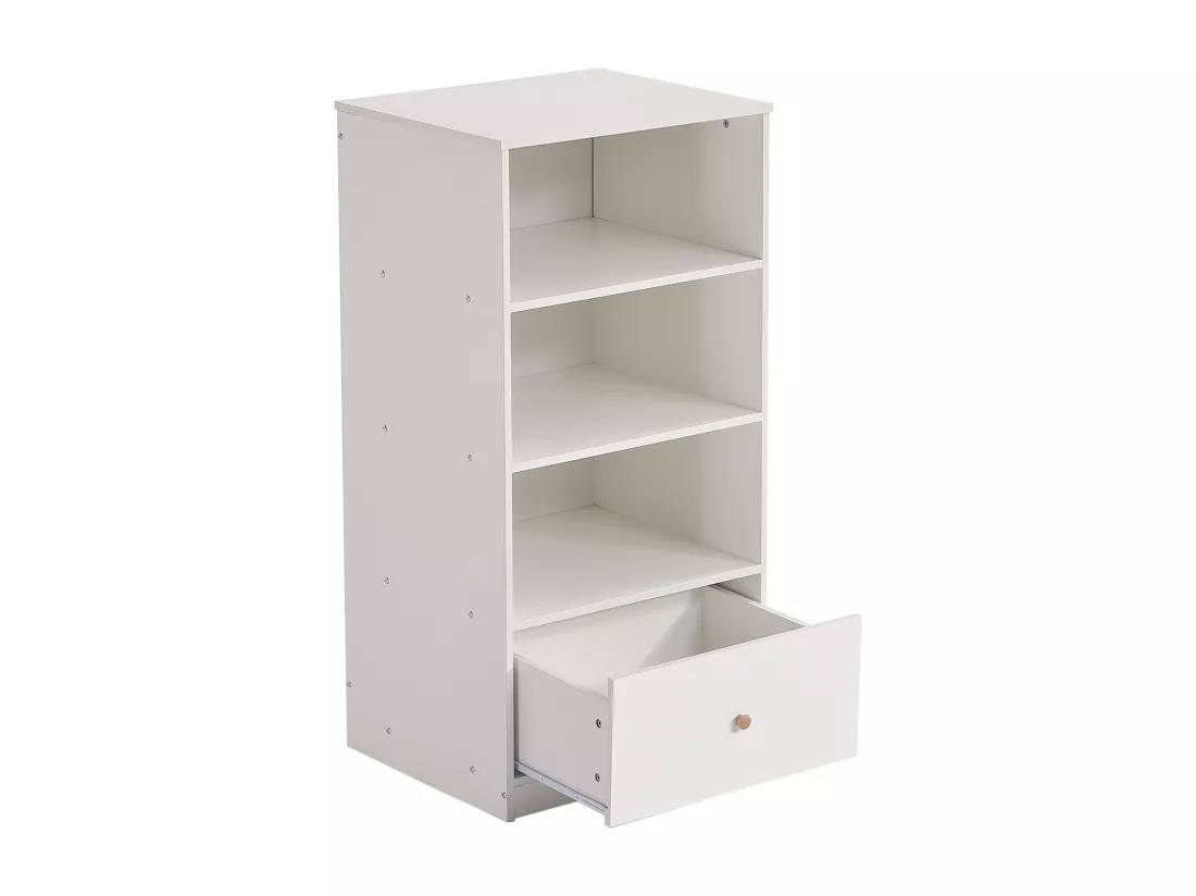 Bibliothèque 60x50x120cm, étagère avec trois étagères et un tiroir, coulisses silencieuses, chambre à coucher, salon, MDF, blanc
