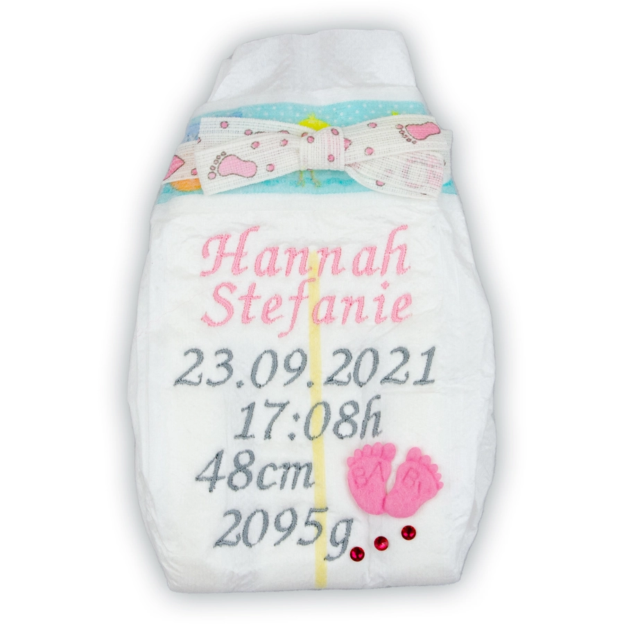 Tanjo Bestickte Windel Babyfüßchen 2 - Mädchen rosa