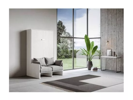 Lit escamotable vertical blanc avec canapé tissu Bounto 140x190 de tissu-Canapé 08