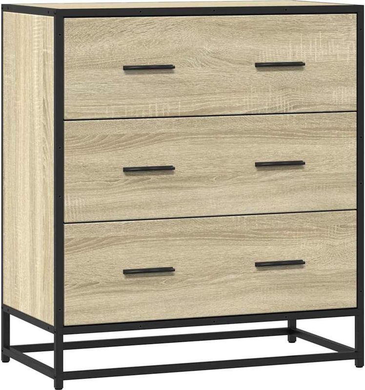vidaXL - Dressoir - Sonoma Eikenkleur - Bewerkt Hout - Metaal - 3 Lades