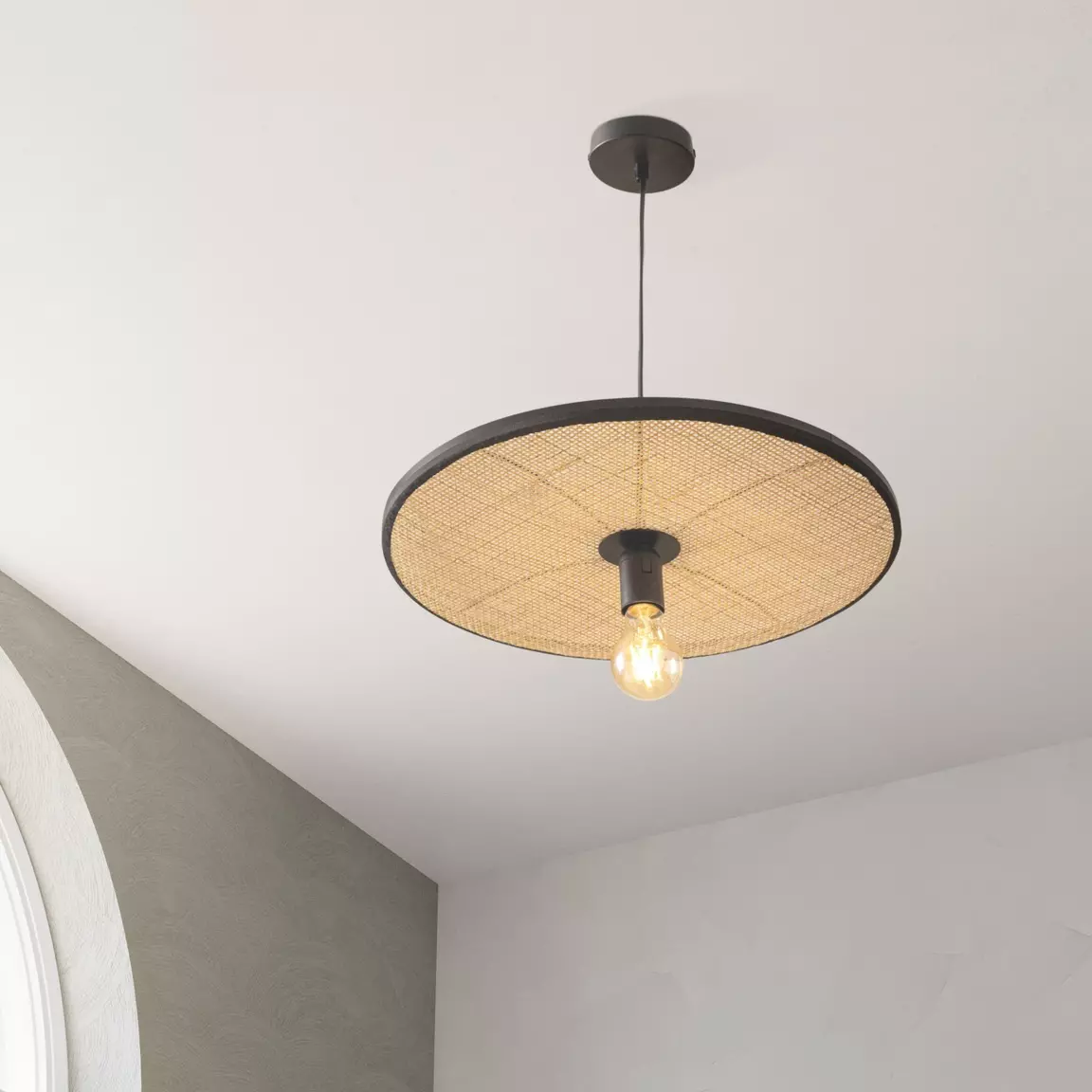 Suspension lumineuse en rotin (D44,5 cm) Olme Beige