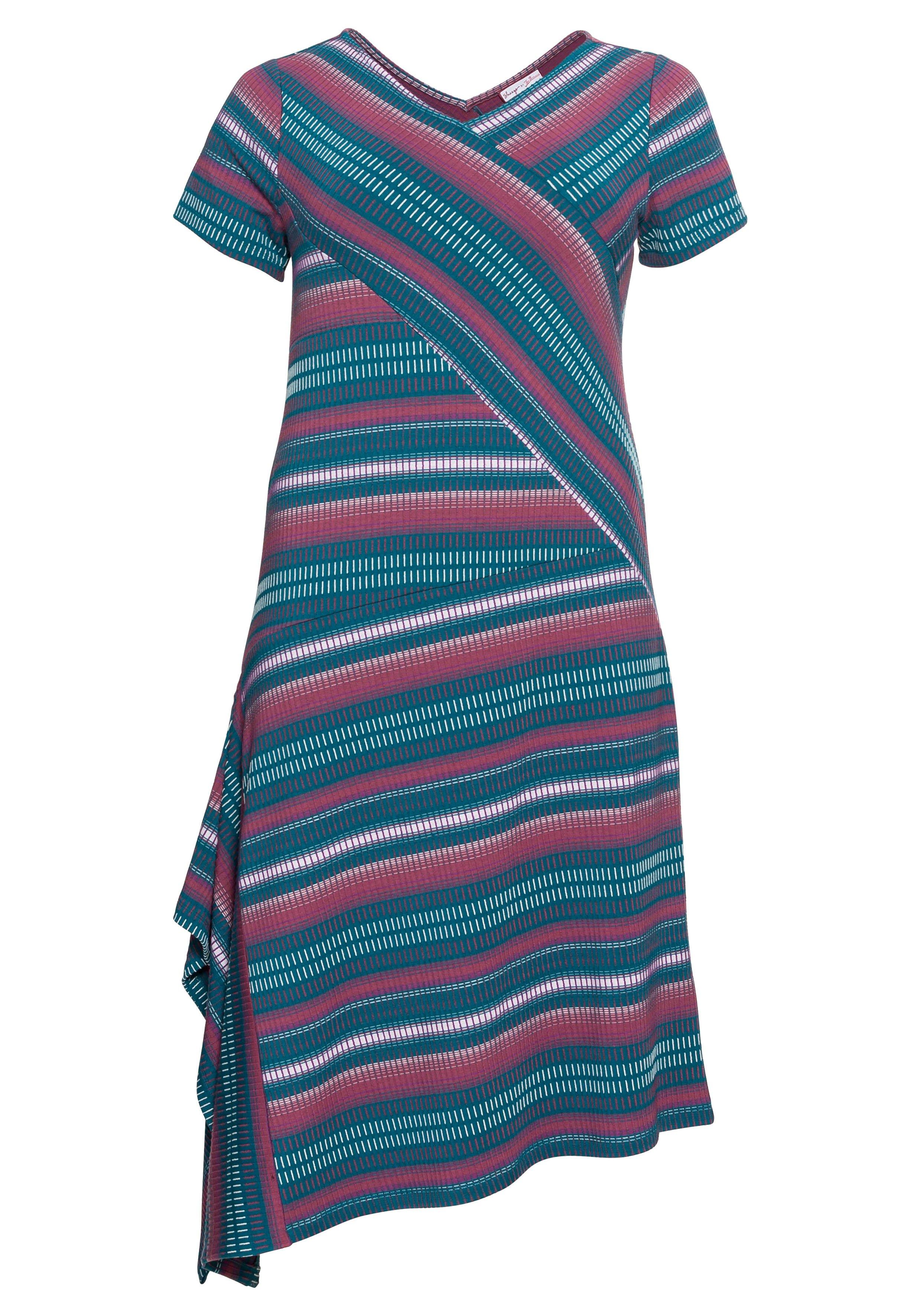 Strickkleid in Wickeloptik, mit Multicolor-Streifen