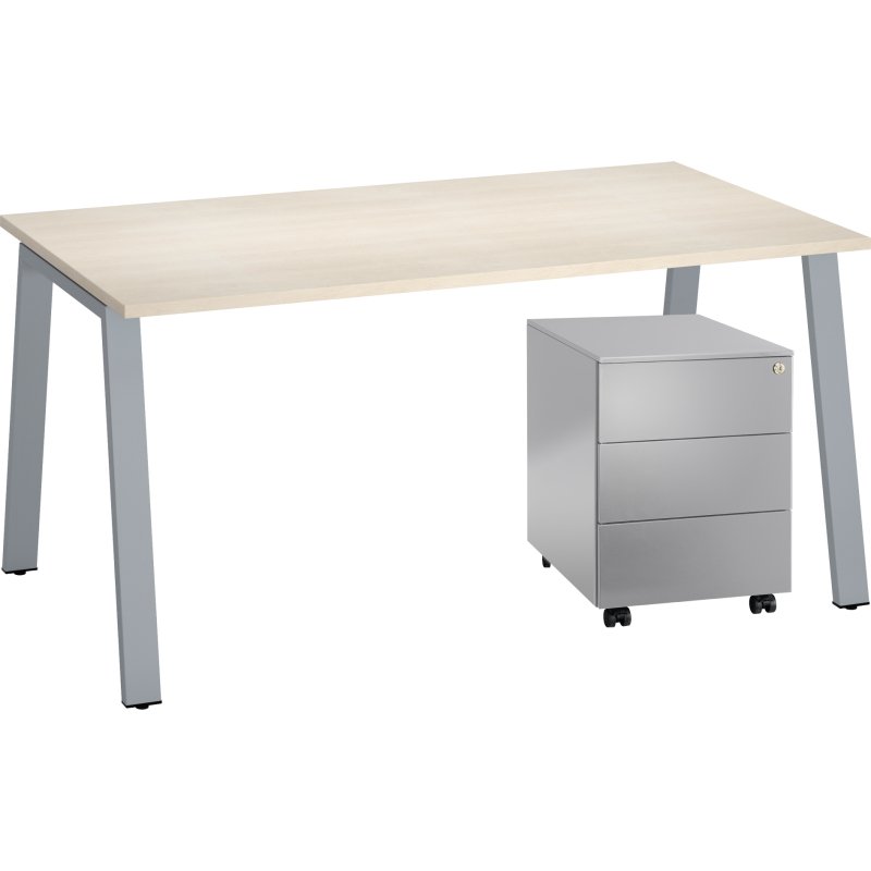 Pack bureau Ecla L 160 x P 80 cm + caisson mobile métal 3 tiroirs