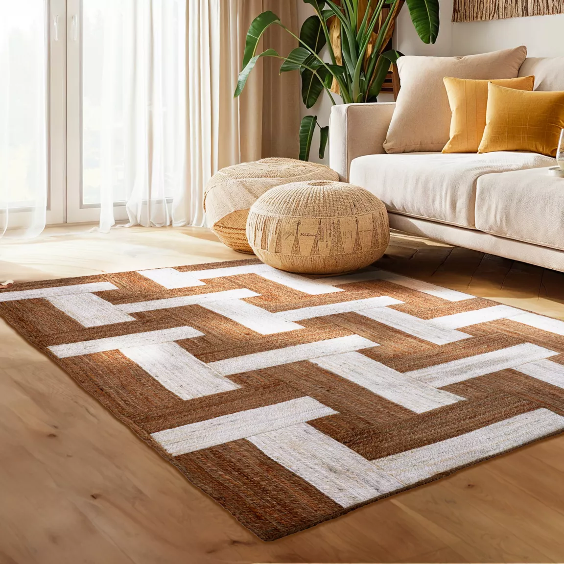 Tapis de salon rectangulaire jute tissée main (160 x 230 cm) Anjali Marron