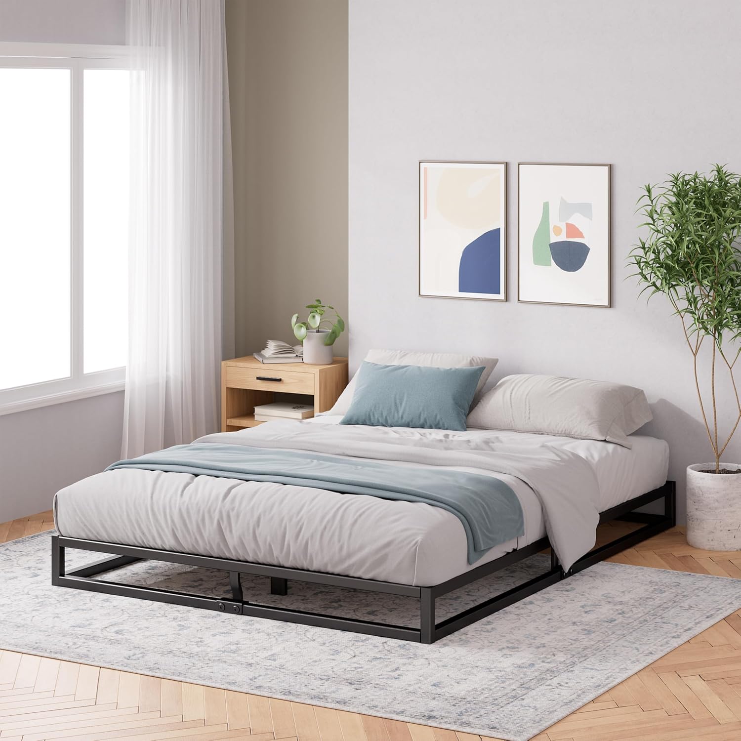 Zinus Joseph Bettgestell 140x200 cm - Metallbett 140x200 mit Lattenrost aus Holz - 15 cm Niedrige Bauweise - Kompakte Verpackung & Einfache Montage - Schwarz