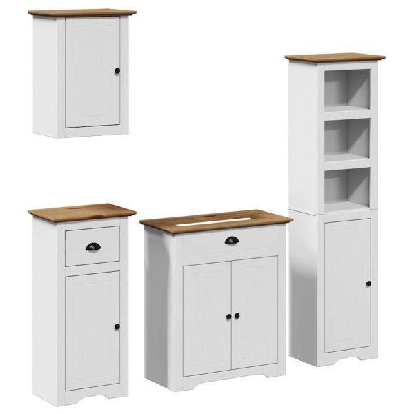 Móvel de WC vidaXL 4 Peças Bodo Pinho Maciço Branco Castanho - 1188652268