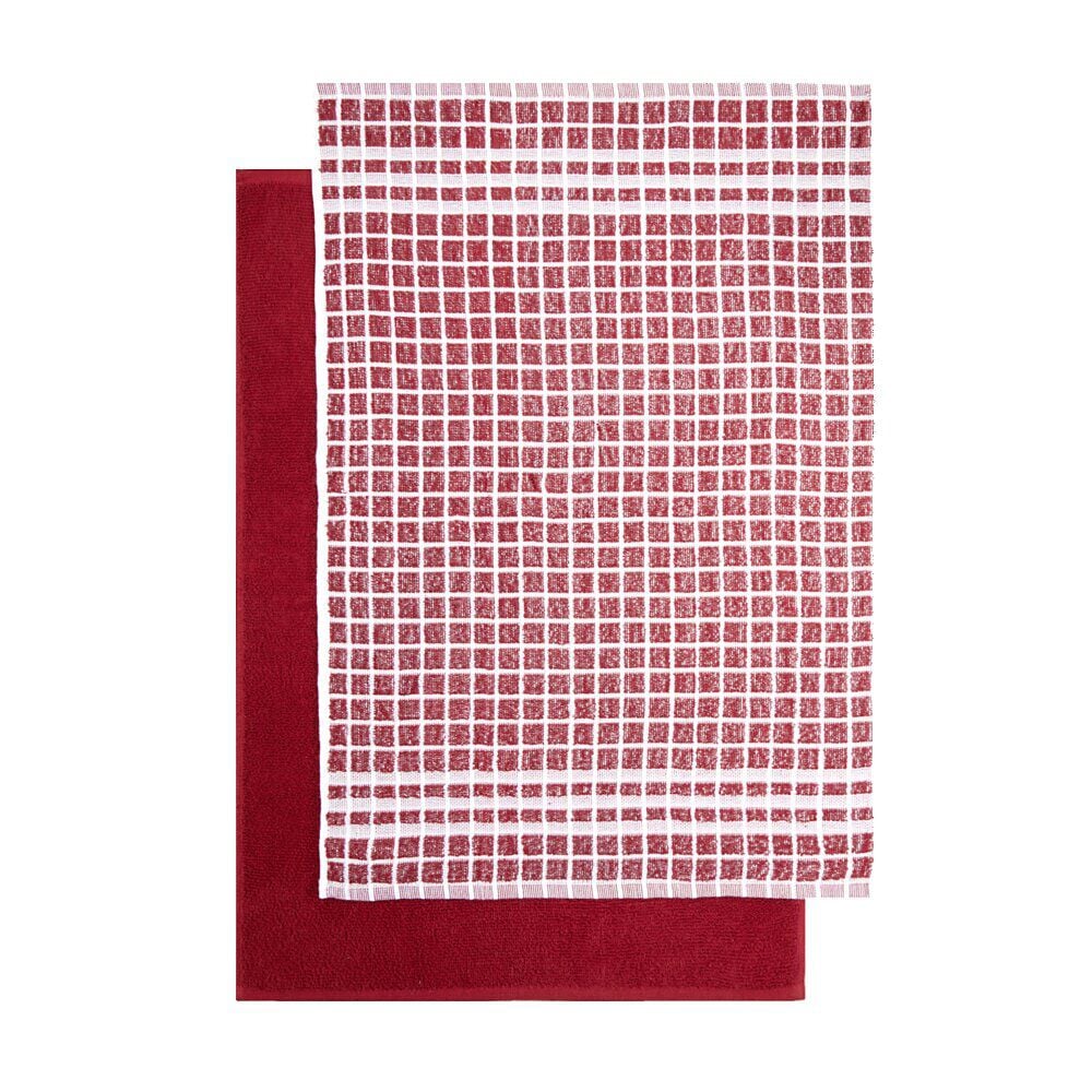 Lot de 2 torchons rectangulaires 50x70cm 100% coton blanc et rouge