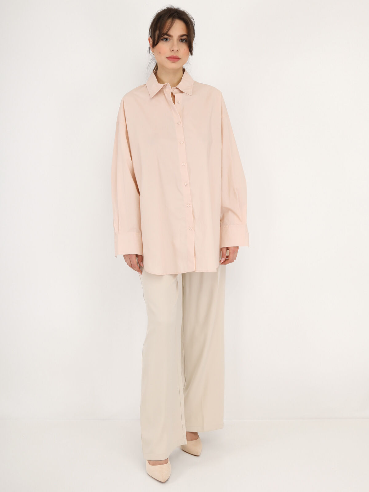 Chemise oversize à fentes- Beige