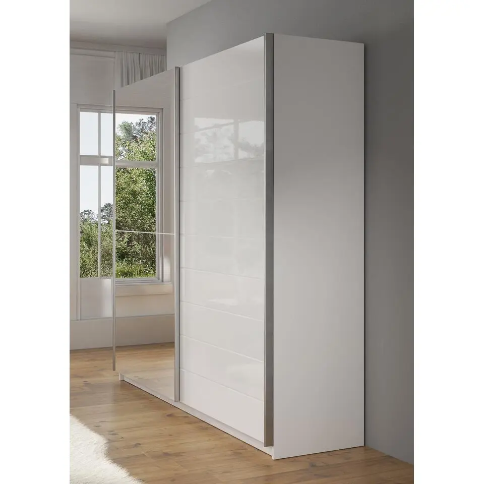 Meubella - Kledingkast Mariah - Wit - 217 cm - Met spiegel
