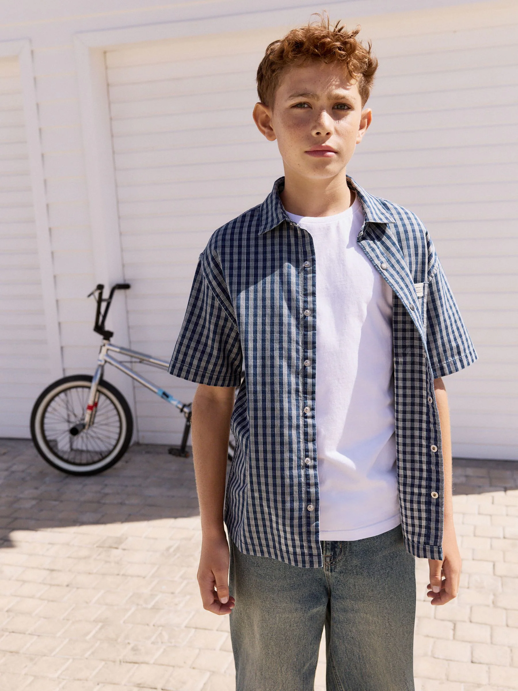 Blauwe tint - Extra lange Jort 100% katoenen denim shorts (3-16jaar)