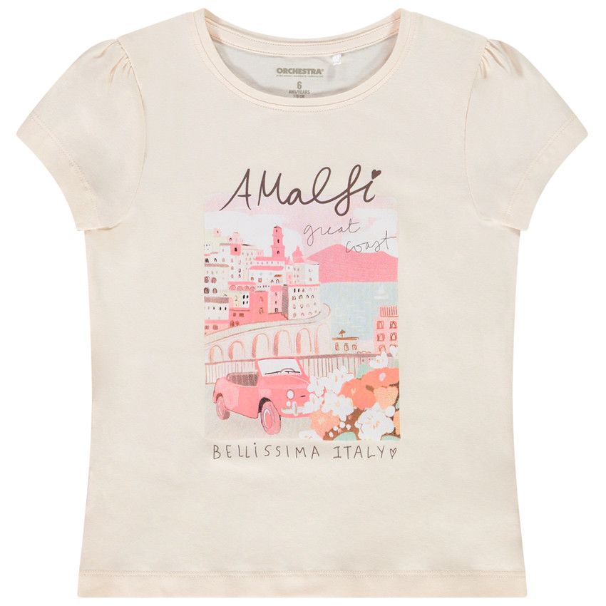 T-shirt manches courtes en jersey avec print fantaisie pour fille - Rose