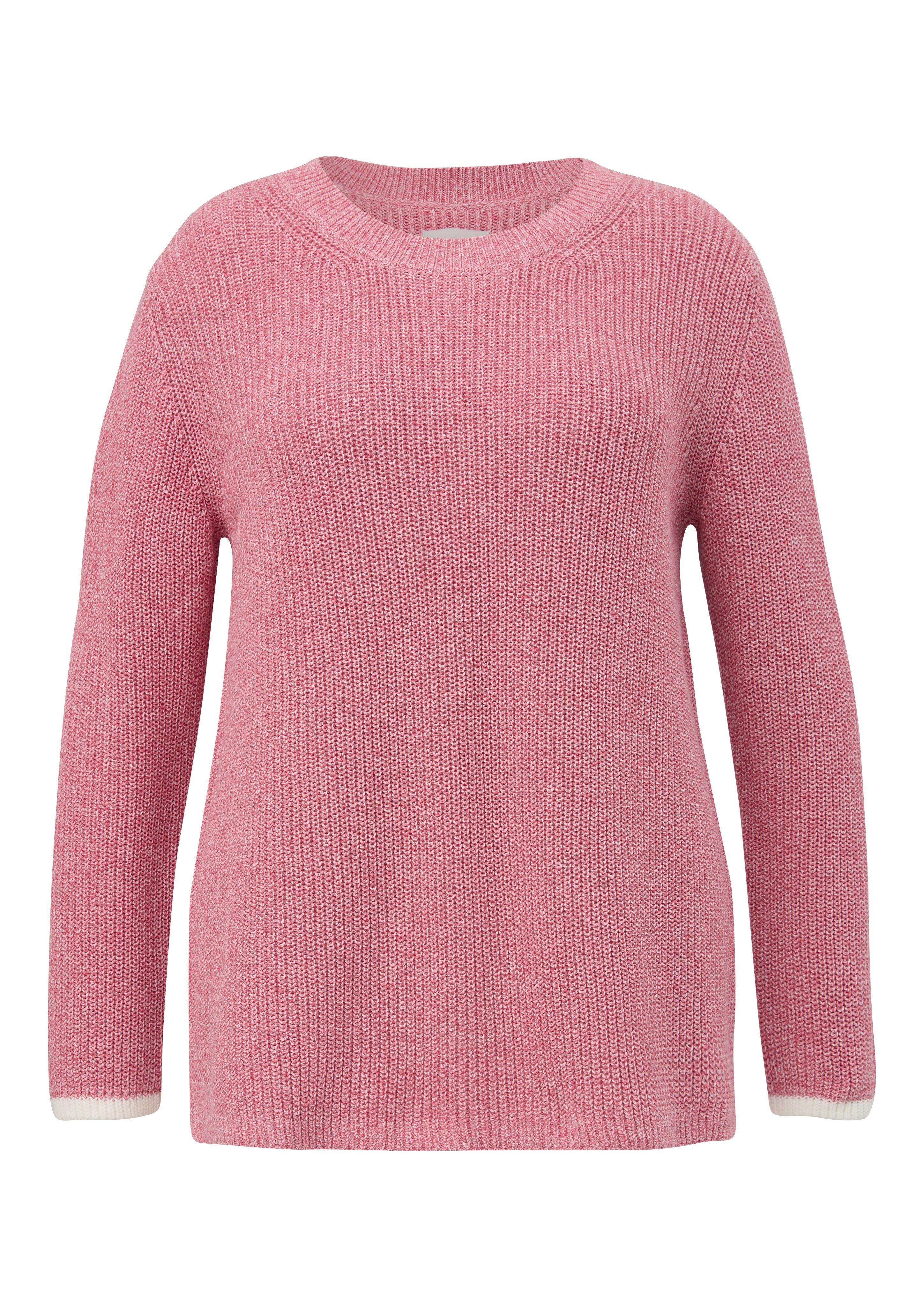 Melierter Strickpullover mit Kontrast-Bündchen