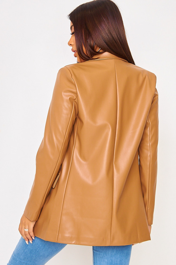 Blazer camel en simili cuir