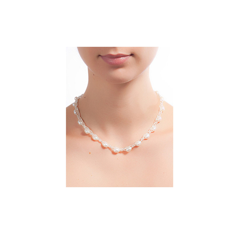 Collier Torsadé Femme en Argent 925 et Perles de culture Blanc ou Noir