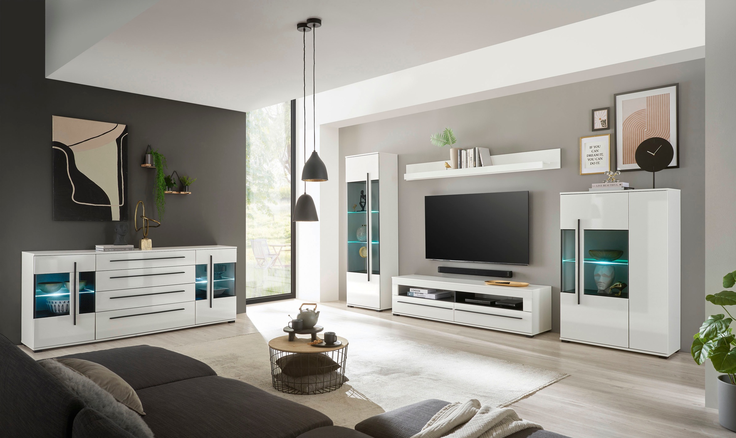 INOSIGN Wohnwand »Cantara, moderne Anbauwand, Wohnzimmer-Set, in Eiche Evoke oder Weiss« Set, 4 Stk. tlg.