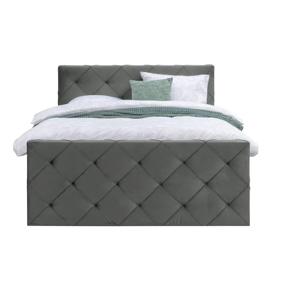 Boxspring met voetbord Liv geruit - grijs - 180x200 cm - vierkante poot