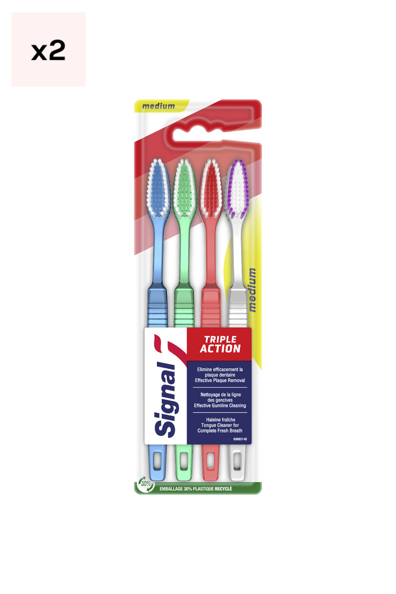 Lot de 4 brosses à dents - Triple action - Medium