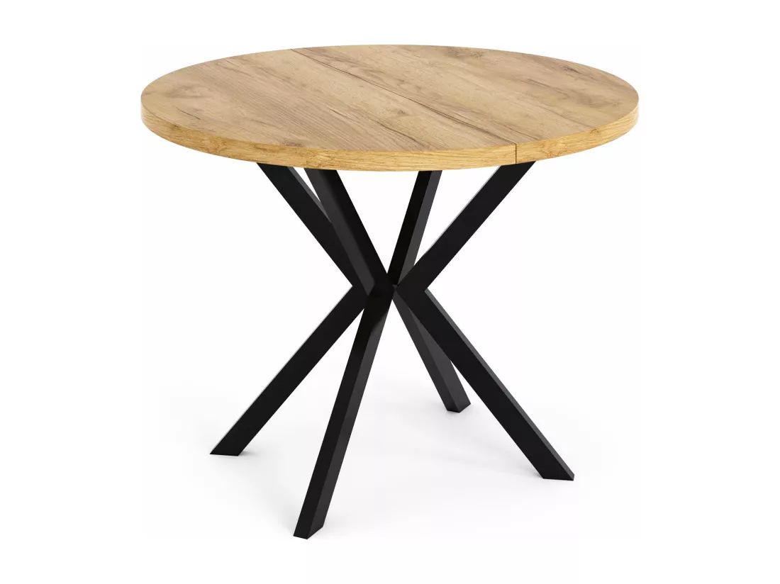 Table à Manger Extensible Ronde - Table Style Loft Avec Pieds En Métal - 120 à 200 Cm - Table Ronde Style Industriel Pour Le Salon - Compacte - Chêne Craft/noir - 1