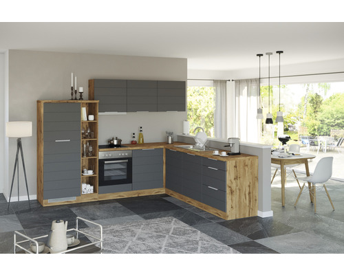 Held Furniture hoekkeuken zonder apparatuur Florence 240 cm grijs mat gedemonteerd omkeerbaar uitvoering 1114.6293