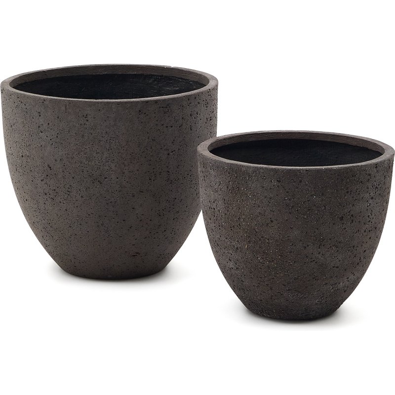 Ensemble Serili de 2 pots de fleurs en ciment et fibre de verre gris foncé Ø 42 cm / Ø 50 cm
