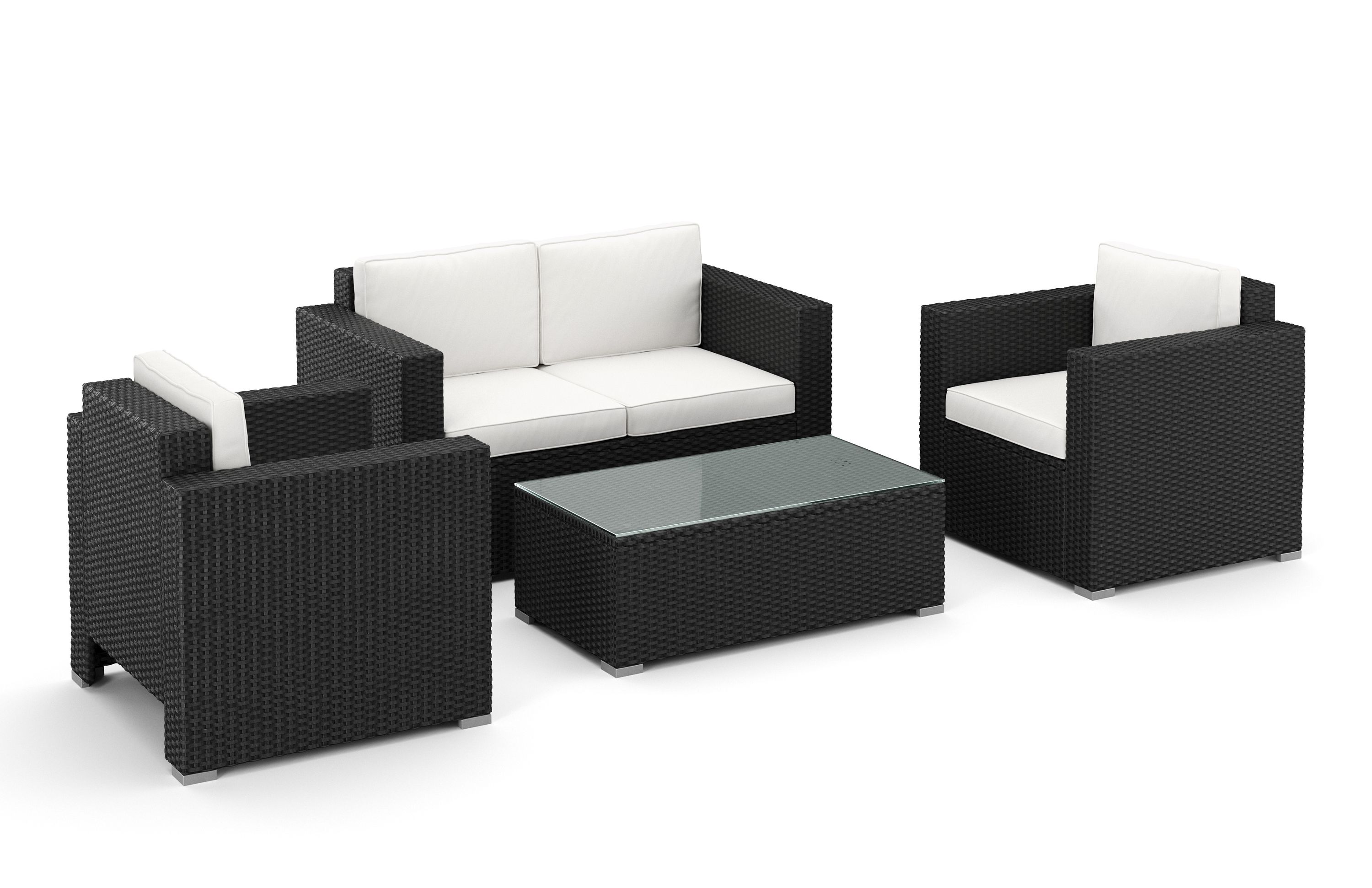 Rattanlounge VENEZIA schwarz/weiss