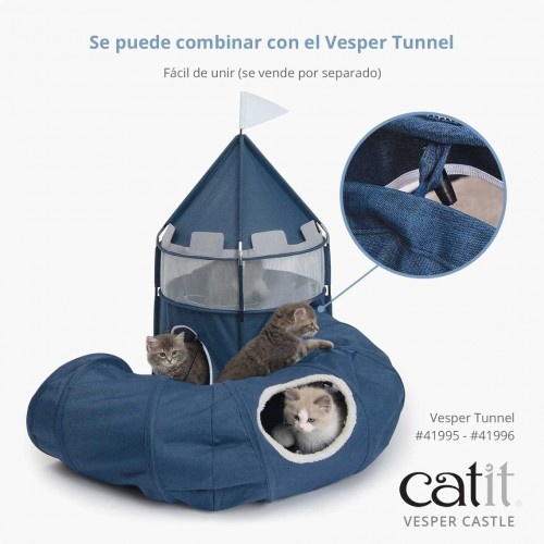 Cama dobrável para gatos em formato de castelo, azul Vesper, da Cat it.