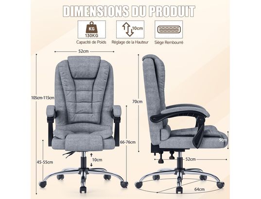 RATTANTREE - Fauteuil de bureau inclinable gris