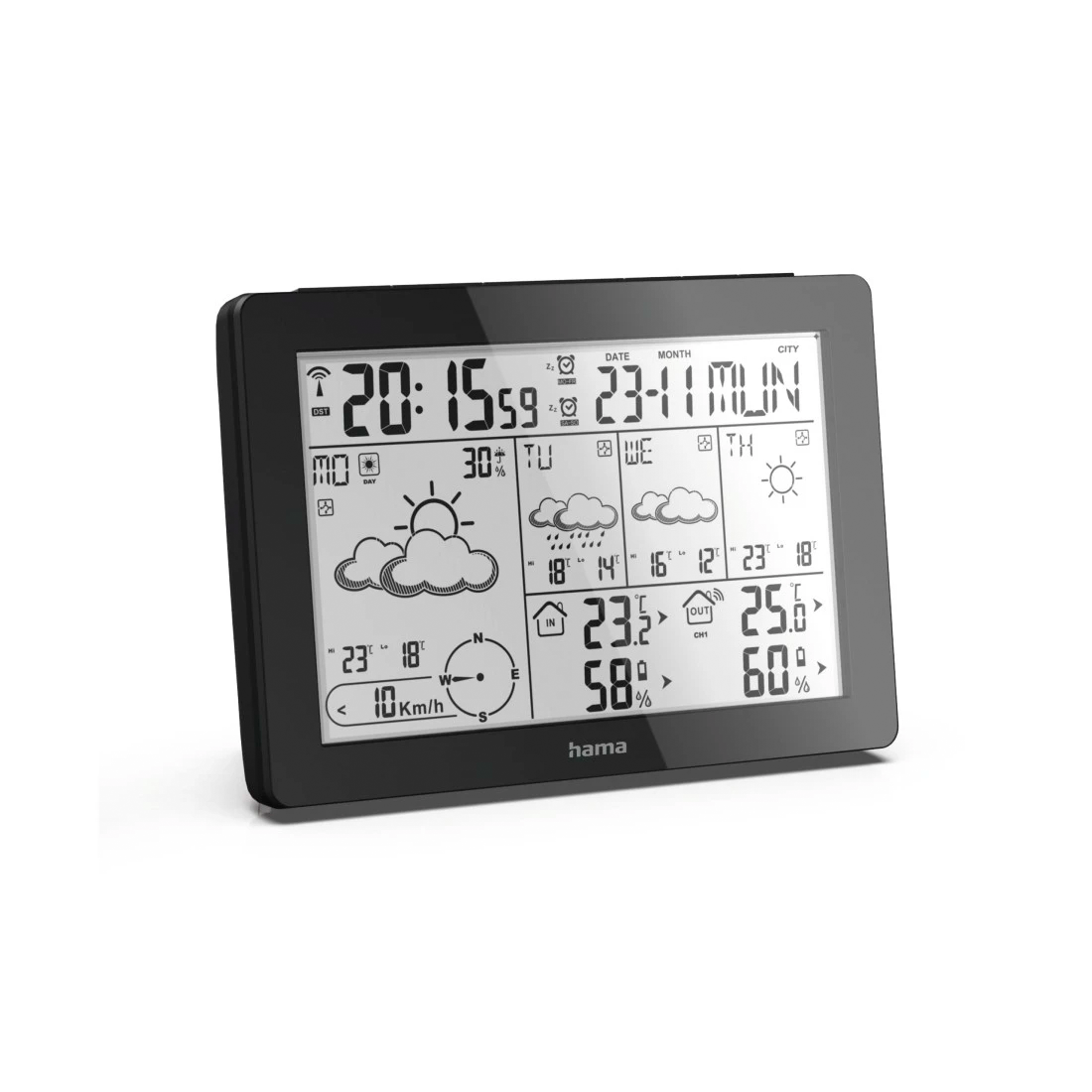 Wettervorhersage Center Thermometer Digitales Hygrometer Wecker mit LCD Display inkl. Aussensensor (186369) - Meteotime