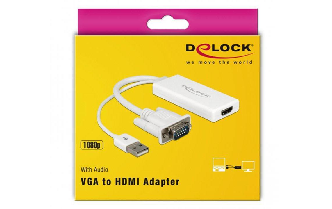 Konverter mit USB-Audio, WeissVGA-Stecker zu HDMI-Buchse, weiss