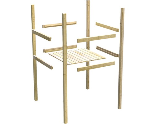 AKUBI Lotti houten speeltoren met zandbak, dubbele schommel, klimrek en glijbaan, blauw