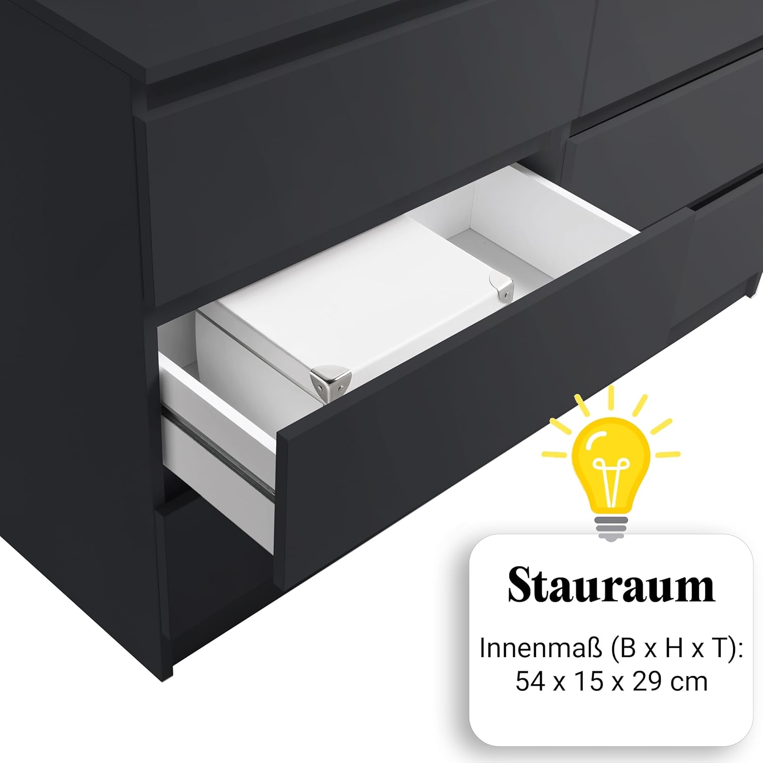 Home Collective Kommode 120cm breit mit 6 Schubladen Kommode anthrazit Holz Schrank mit Schubladen Sideboard Highboard Anrichte Schlafzimmer Wohnzimmer Flur Büro Organizer Breite 120 cm Höhe 78 cm