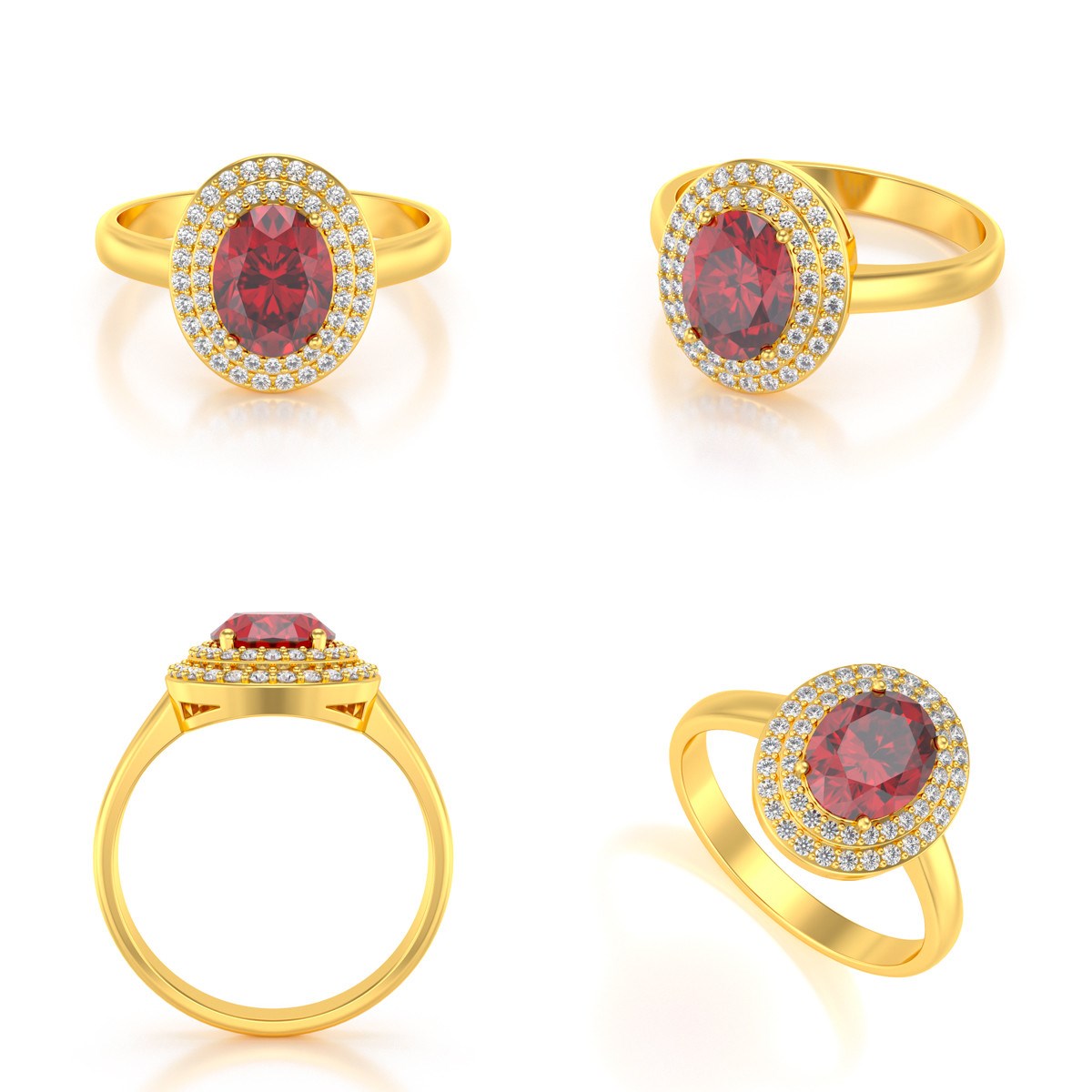 Bague Or Jaune 585 Rubis & 51 diamants | Intense et Élégante