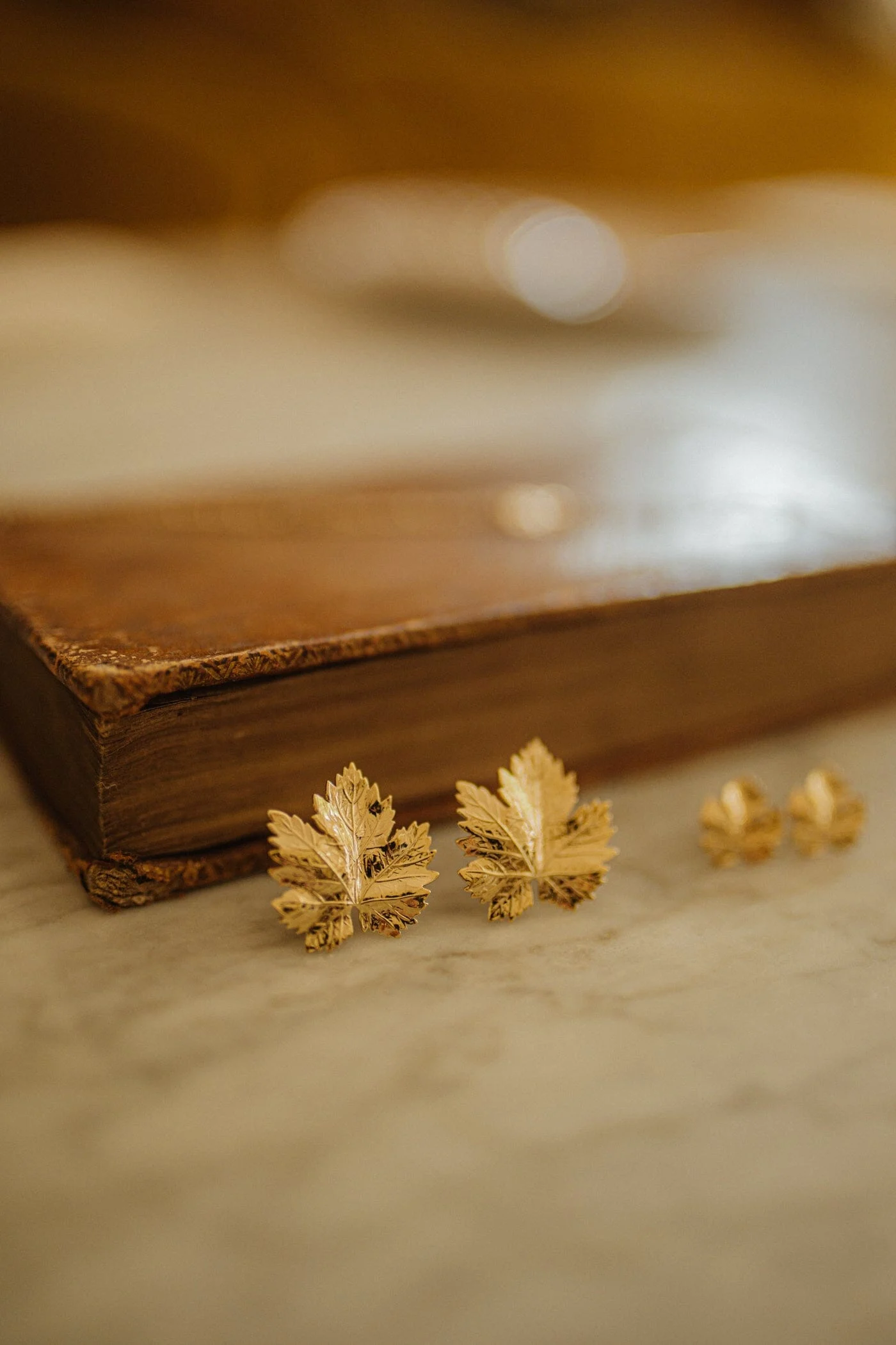 HÉRA - Maxi boucles d'oreilles puces feuilles doré à l'or fin | Doré