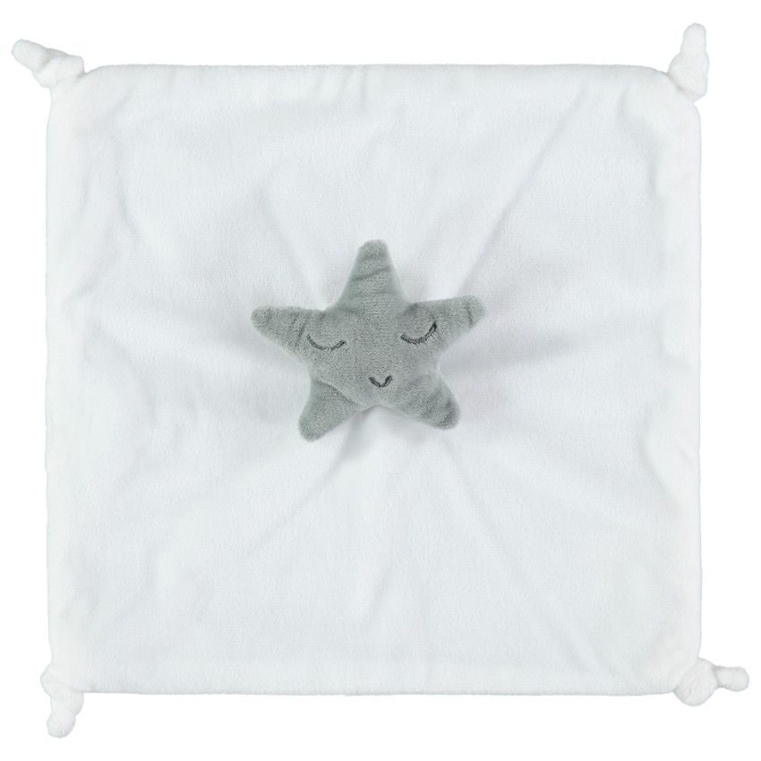 Doudou plat étoile en velours - Blanc
