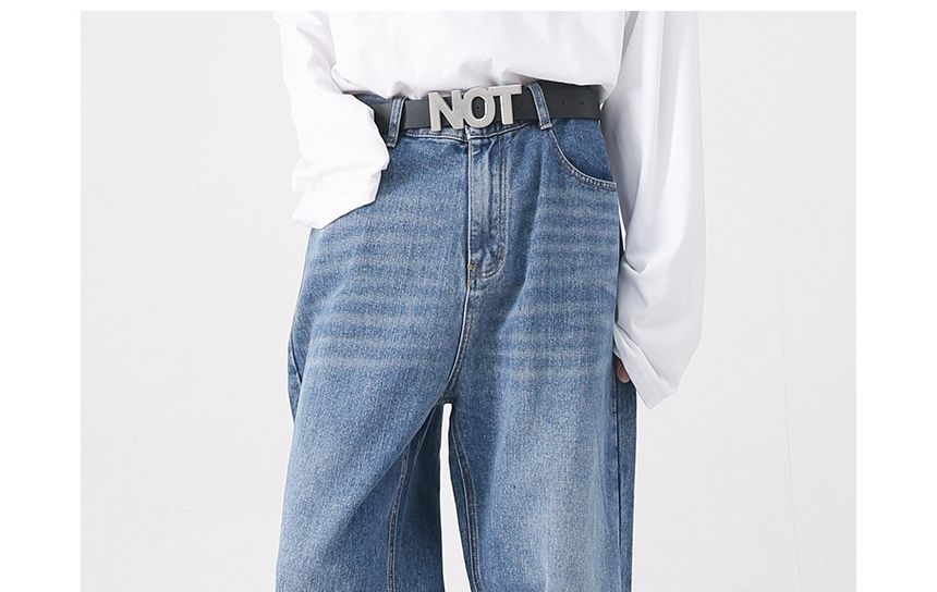 pinkdropper - Mid Rise Washed Wide Leg Jeans