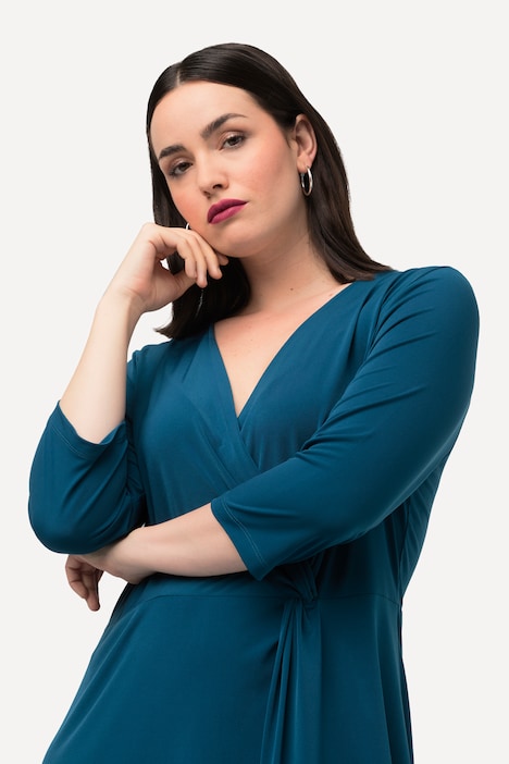 Slinkykleid, Drapierung, V-Ausschnitt, 3/4-Arm