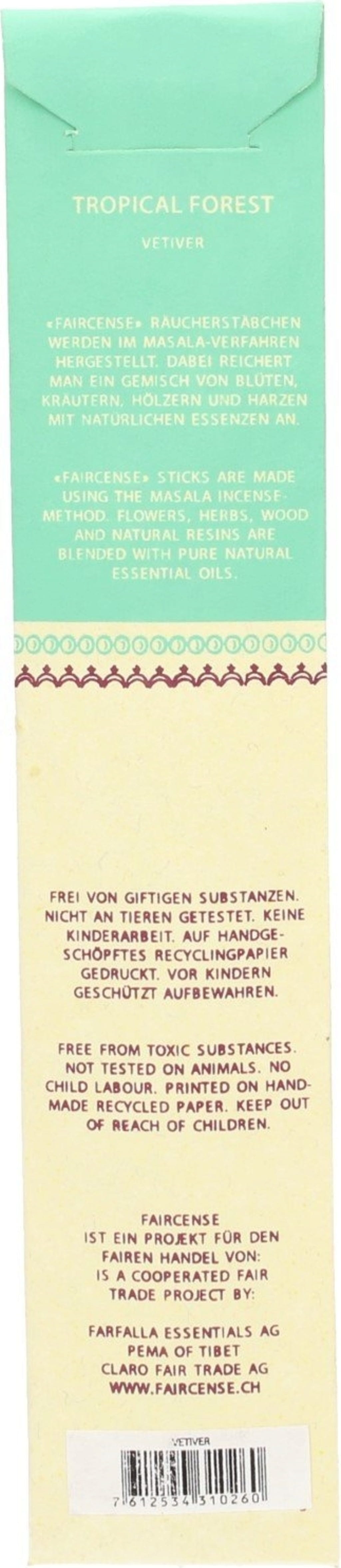 farfalla  Faircense Räucherstäbchen Vetiver/Tropical Forest, 10 Stück (10 Stk)