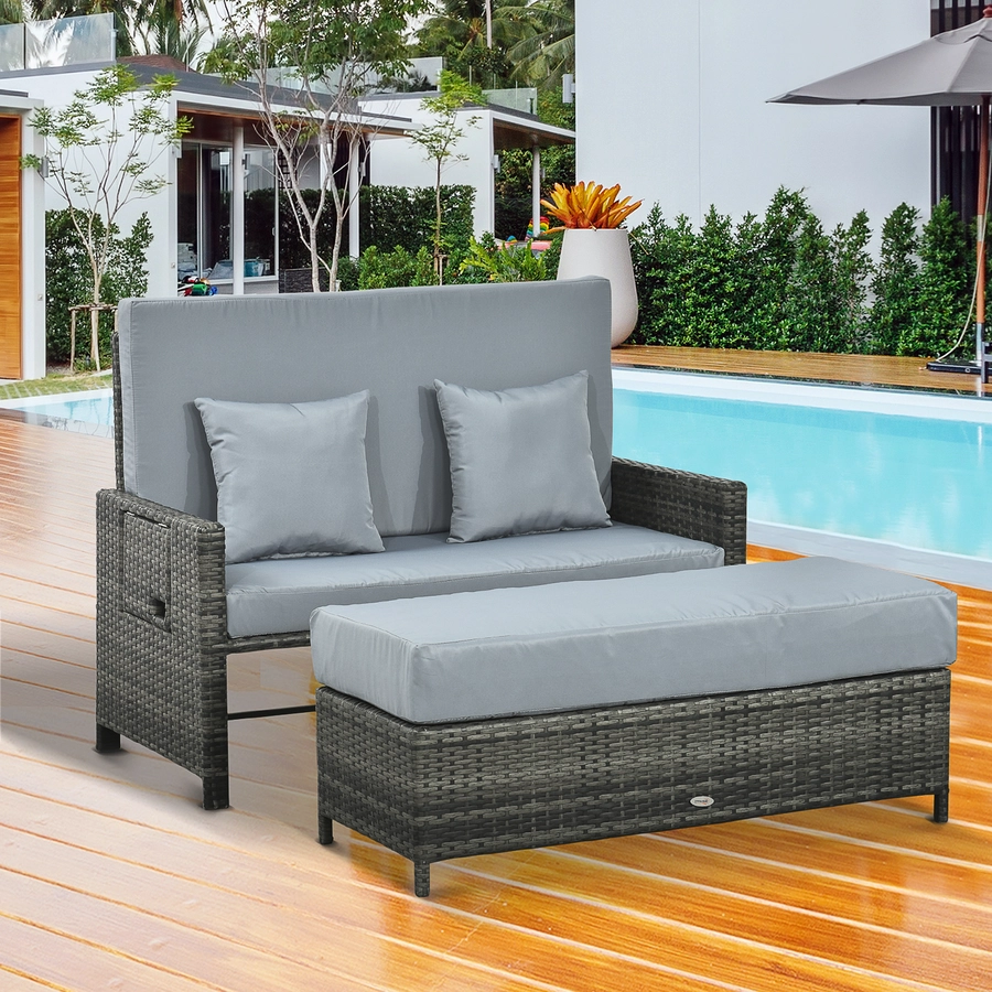 Outsunny Polyrattan Lounge-Sofa mit Kissen grau