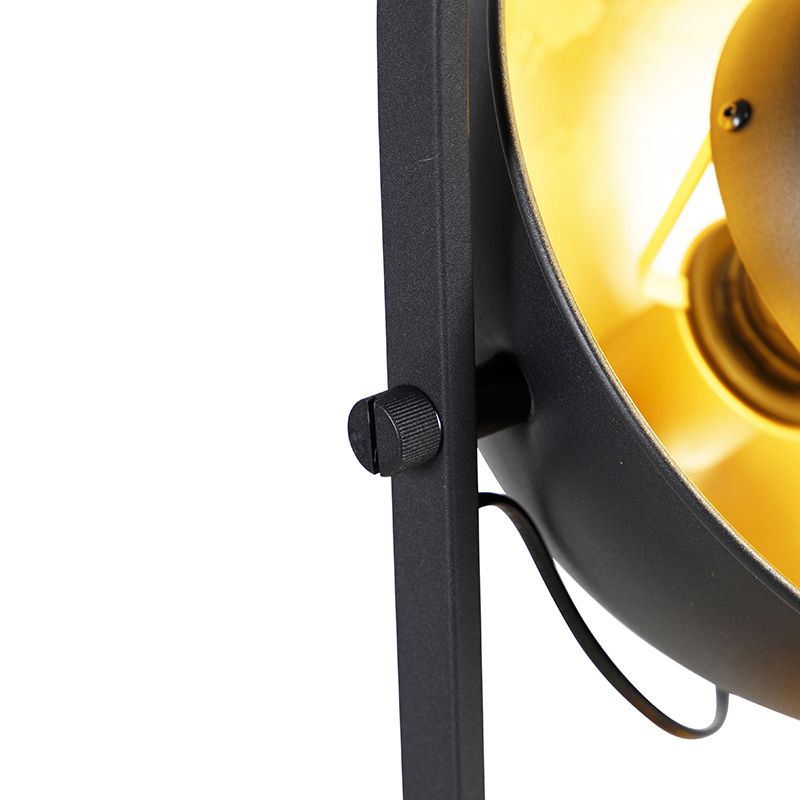 Industriële vloerlamp zwart met goud 3-lichts - Magnax