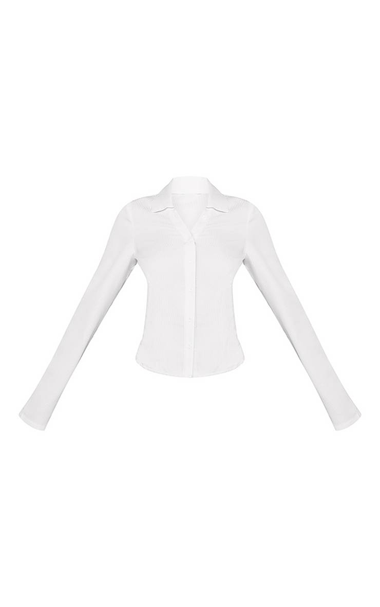 Blanc Ensemble Coordonné Chemise Cargo À Manches Longues À Fines Rayures Texturées