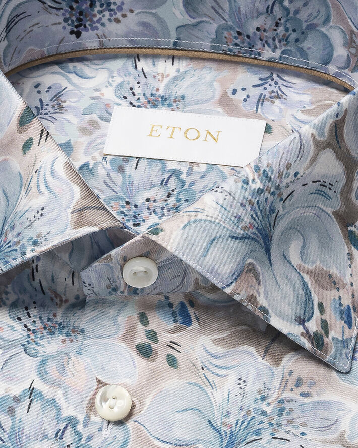 ETON Contemporary Fit Light Blue Floral Print Fine Twill Shirt Blå