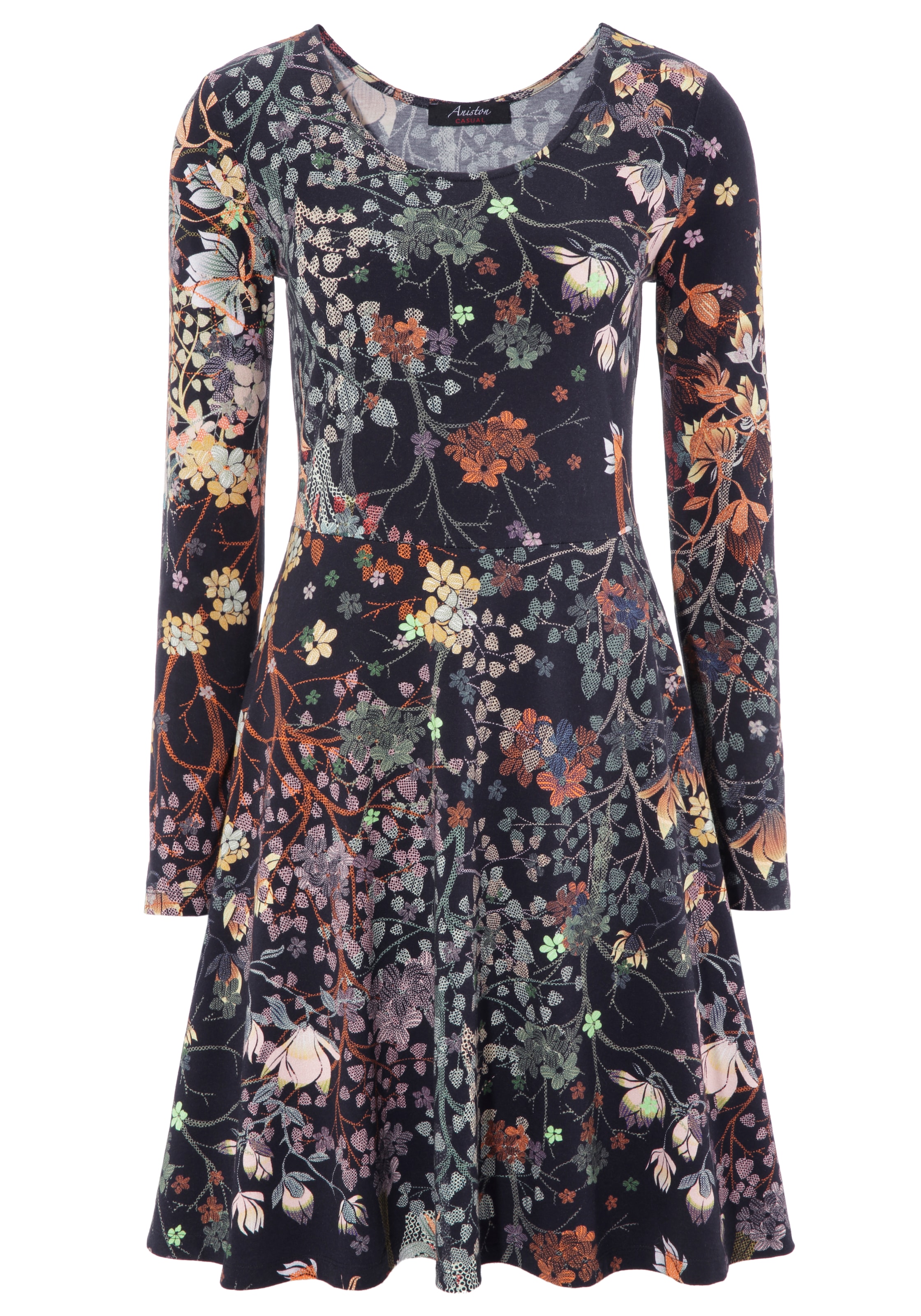 Aniston CASUAL Jerseykleid mit Blumendruck oder in uni Schwarz