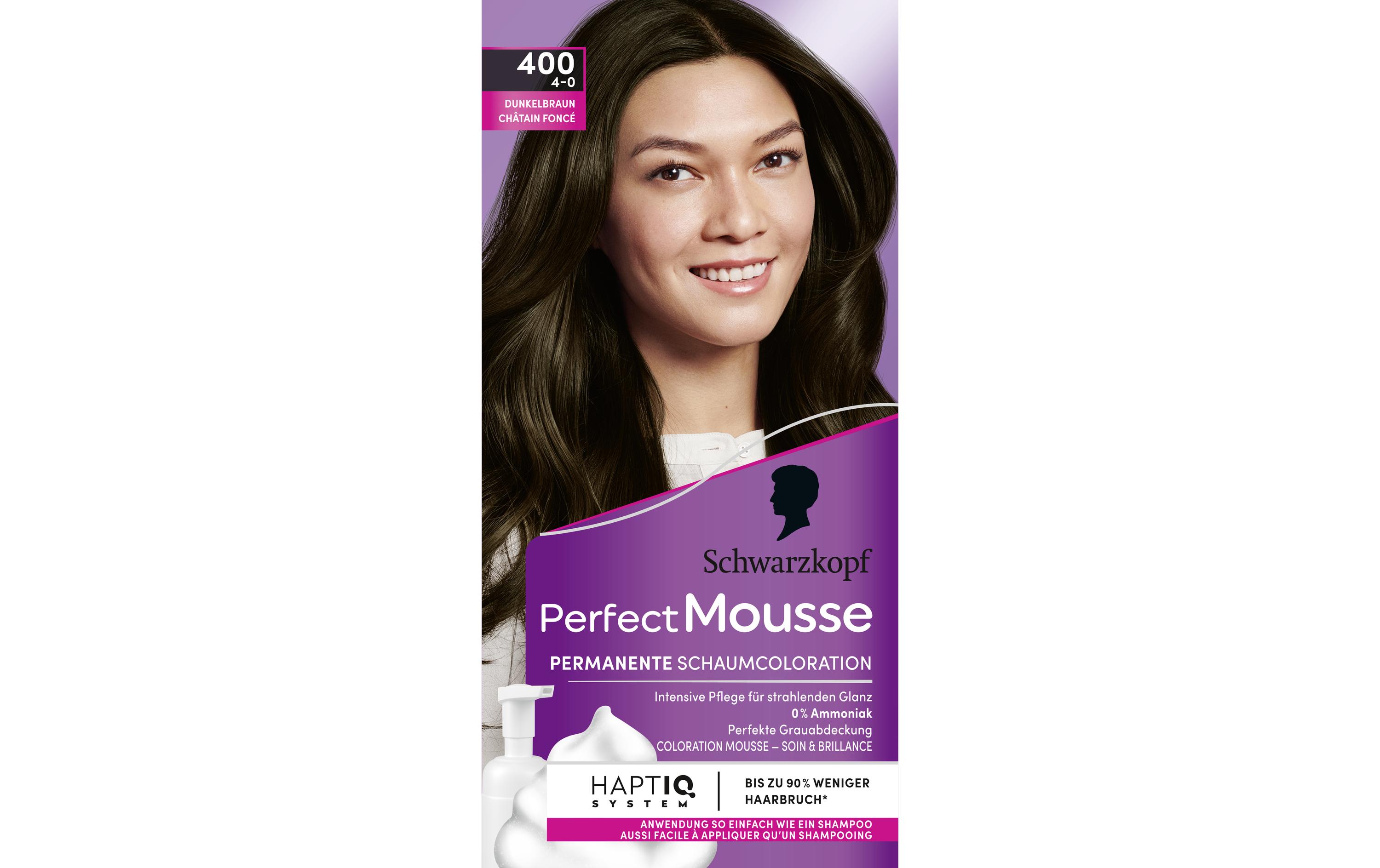 Haarcoloration Perfect Mousse 400 DunkelbraunPermanente Haarfarbe mit perfekter Grauabdeckung