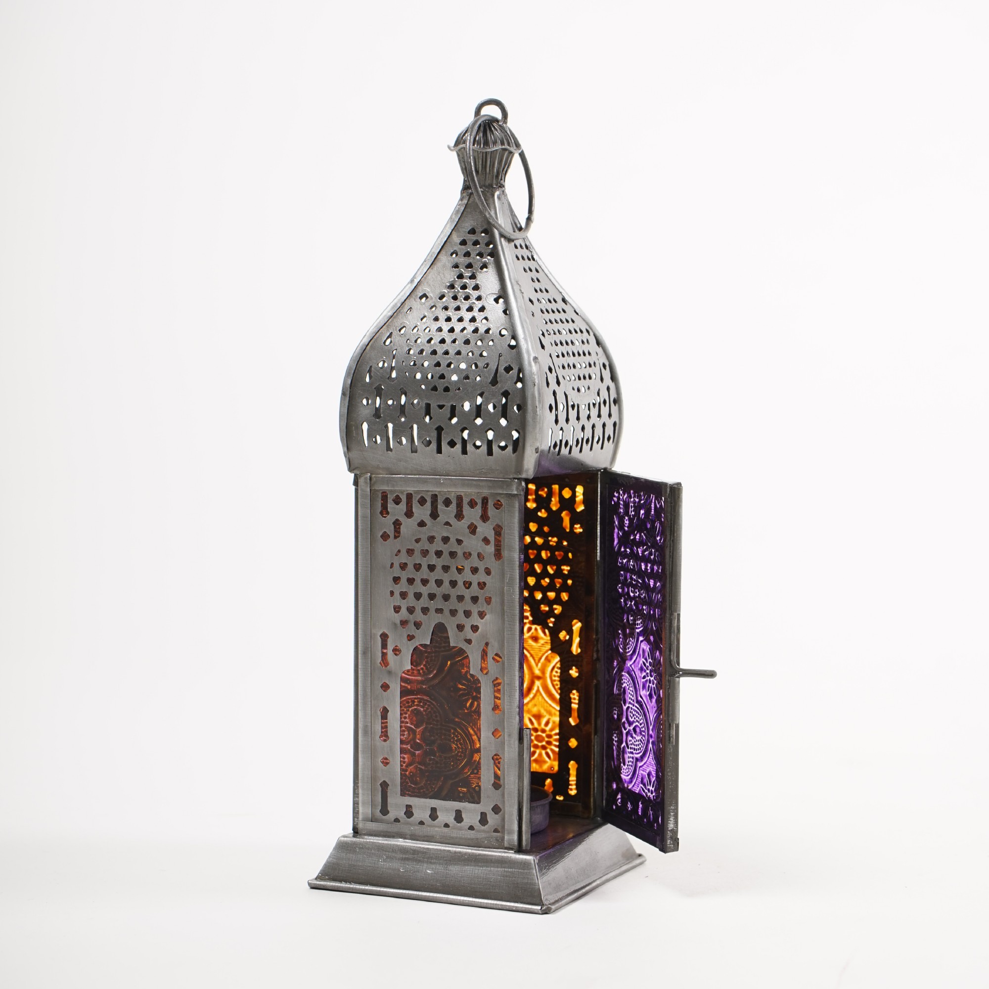 Laterne 'Khenifra', silber, multicolor, H 22 cm, L 7 cm, B 7 cm von fischer's lagerhaus