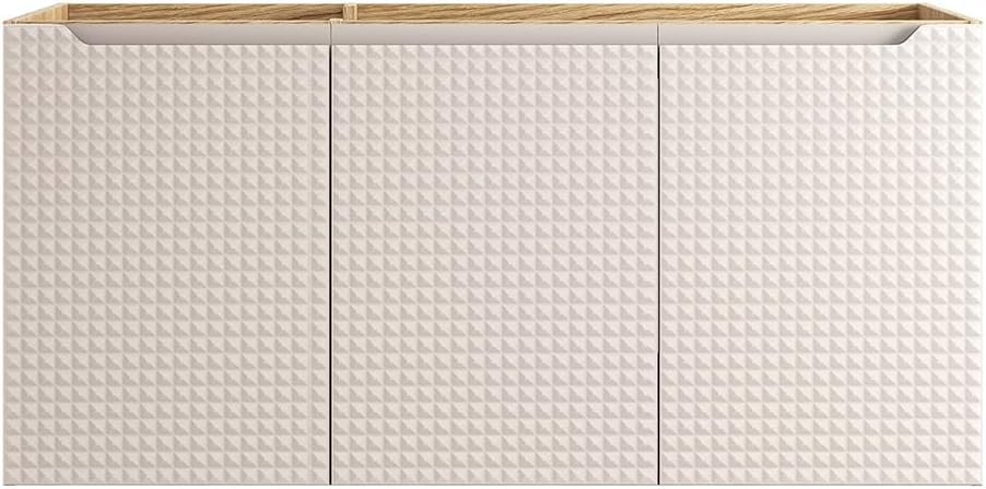Lomadox Badezimmer Waschtischunterschrank 120 cm in Eiche mit beige, grifflose 3D-Front