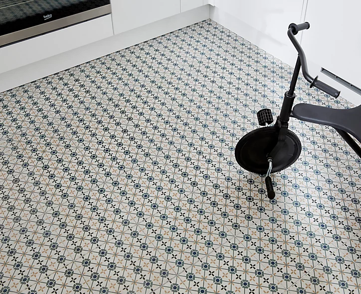 Carrelage sol et mur intérieur Mediterranea Verona effet carreau de ciment bleu orange gris L. 45 x l. 45 cm x Ep. 9 6 mm