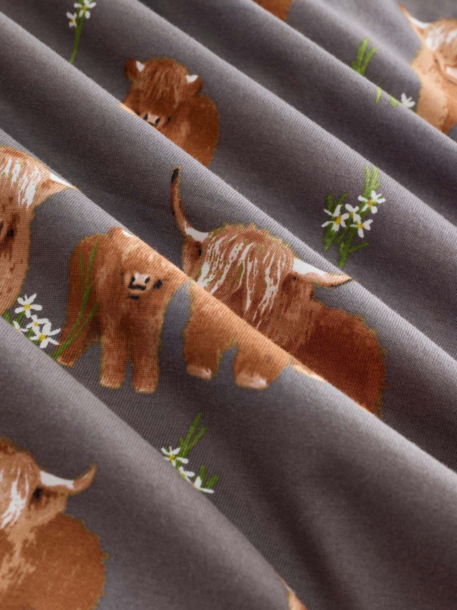 Houtskoolgrijze Hamish The Highland Cow - Set van 100% katoenen shortpyjama