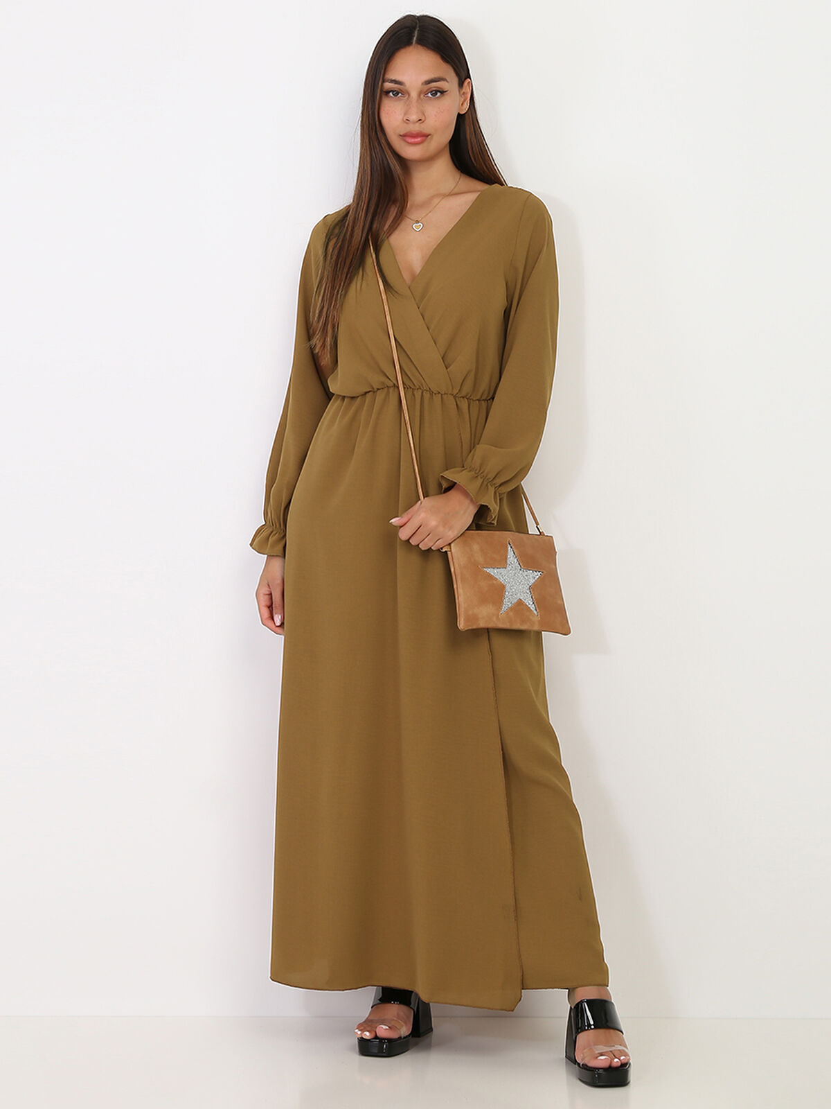 Robe portefeuille longue- Marron